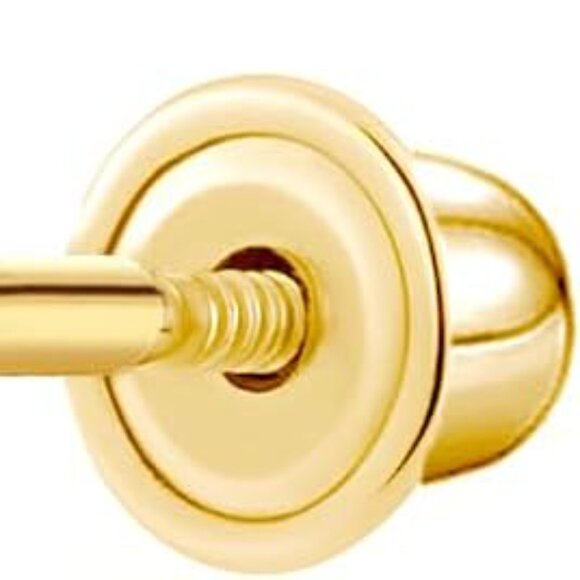 14K Gold Stud Earrings CZ Solitaire Secure Screw-Back 4mm Womens Jewelry - Picture 1 of 5